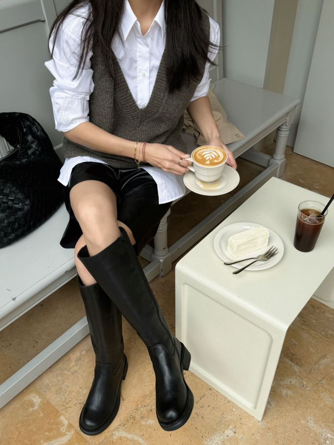 毛纺 V领 中袖 无袖 细针 夜幕色 黎明灰 灰丁香色 巧克力棕色 基础扣饰 韩系休闲 休闲 