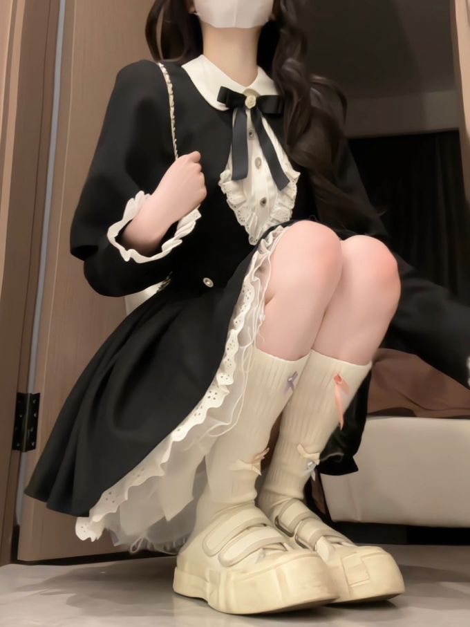 雪纺 A型 翻领 中长袖 基础袖 拼接 边缘装饰 夜幕色 基础扣饰 甜妹风 甜美 