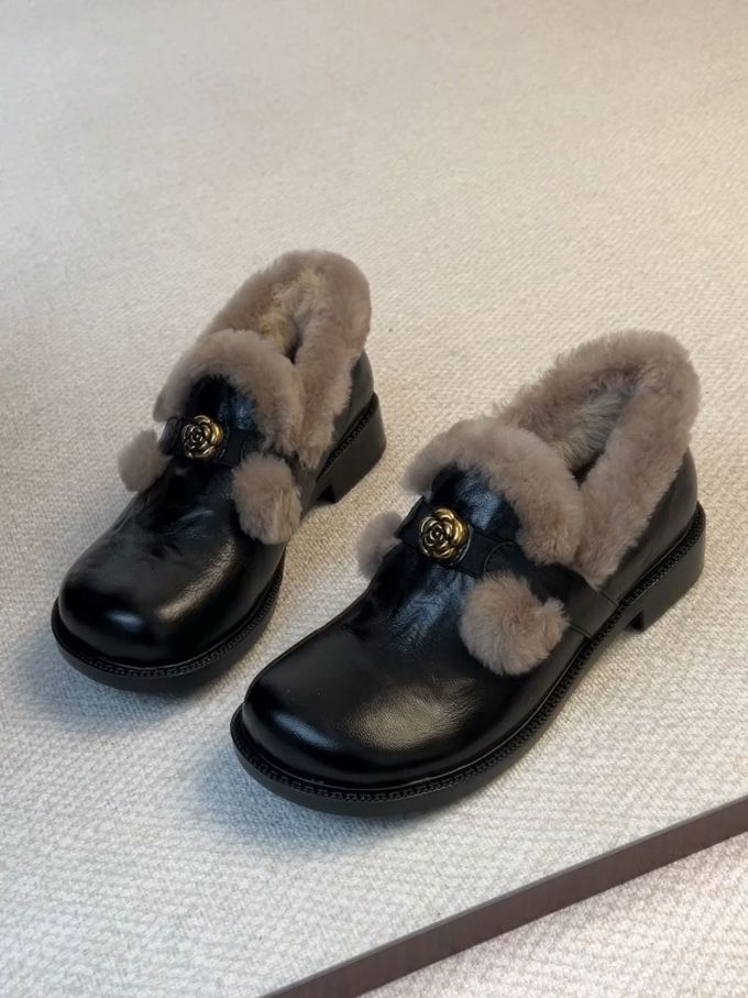 圆头 低帮 深口鞋 皮革 