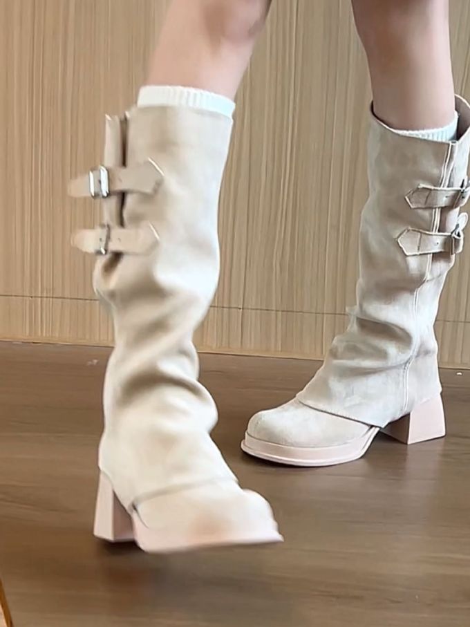 粗跟 圆头 皮革 