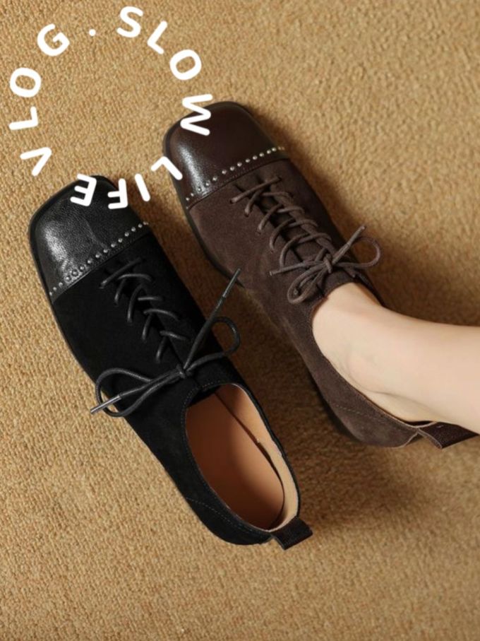 方头 系带 皮革 