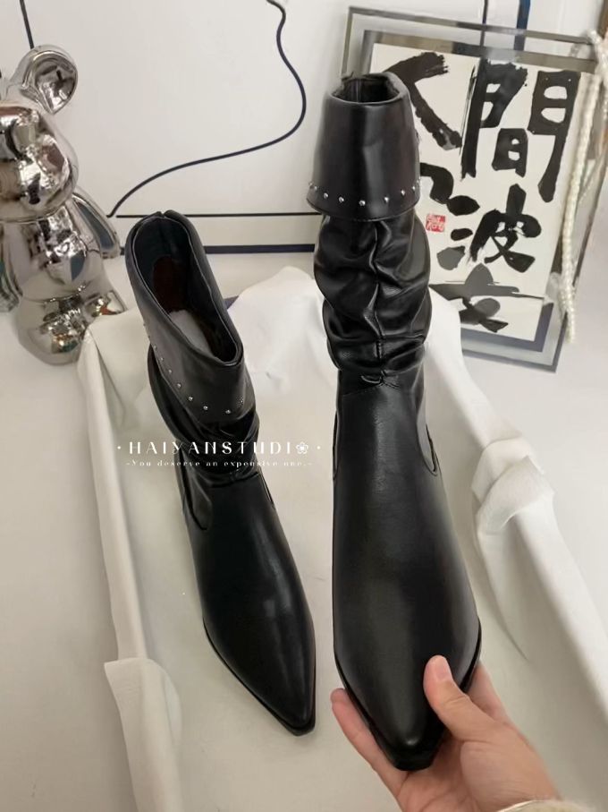 尖头 皮革 拉链 