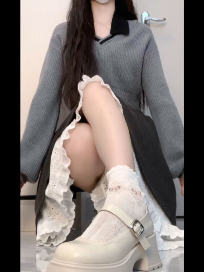毛纺 翻领 超长袖 基础袖 细针 针织螺纹 素净色 踢踏舞鞋色
