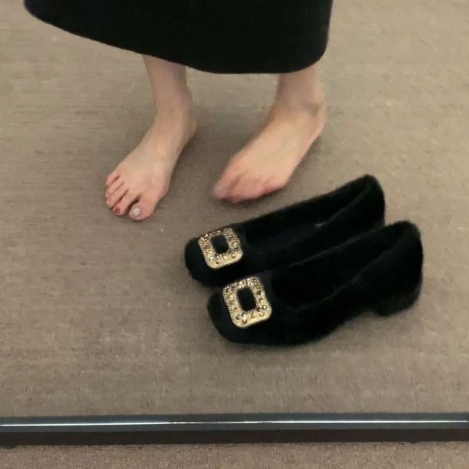 方头 低帮 一脚蹬 浅口鞋 皮革 