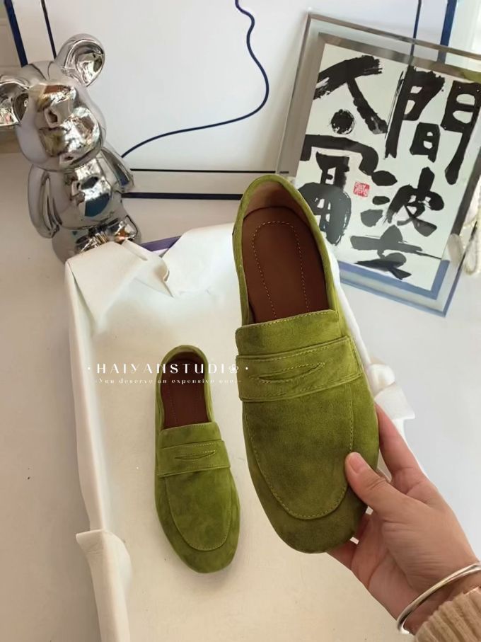 圆头 低帮 一脚蹬 深口鞋 皮革 