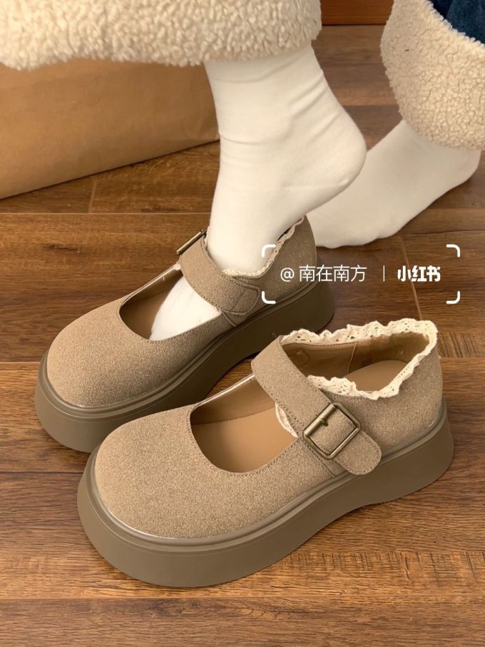 圆头 袢扣 中口鞋 绒毛/绒面 