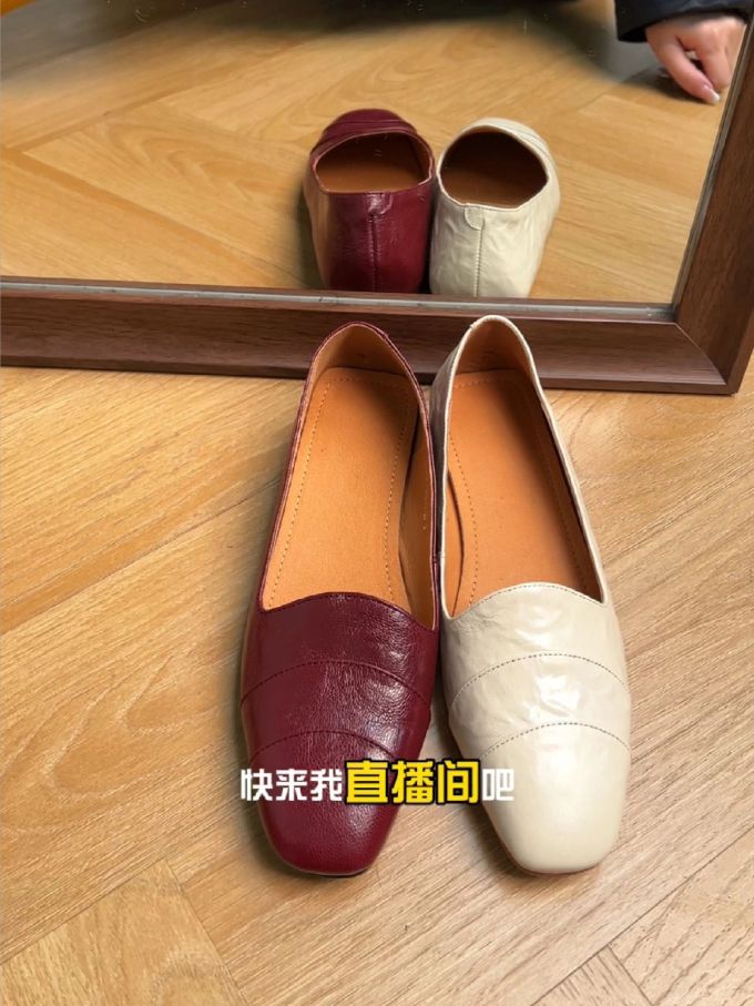 方头 一脚蹬 中口鞋 皮革 