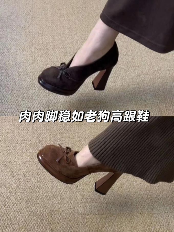 粗跟 圆头 低帮 一脚蹬 中口鞋 皮革 