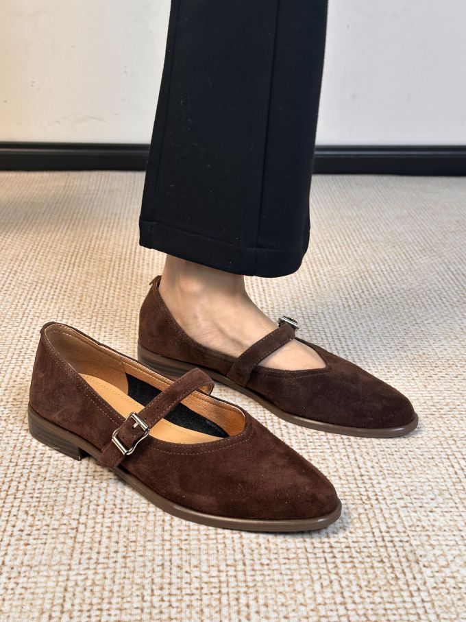 圆头 袢扣 中口鞋 皮革 