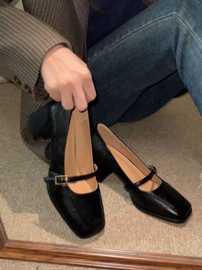 方头 中口鞋 皮革 