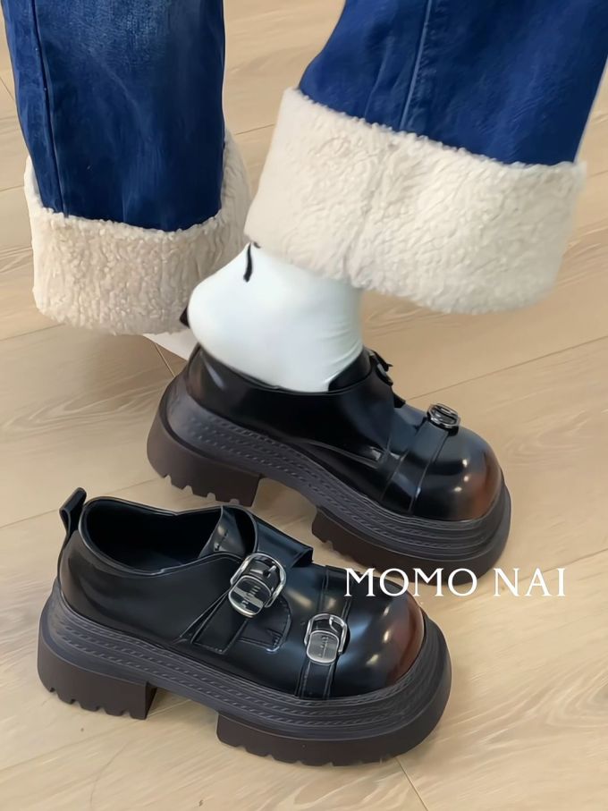 厚底 圆头 袢扣 皮革 