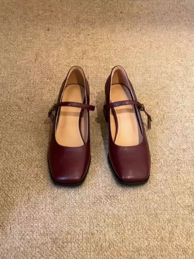 方头 袢扣 中口鞋 皮革 