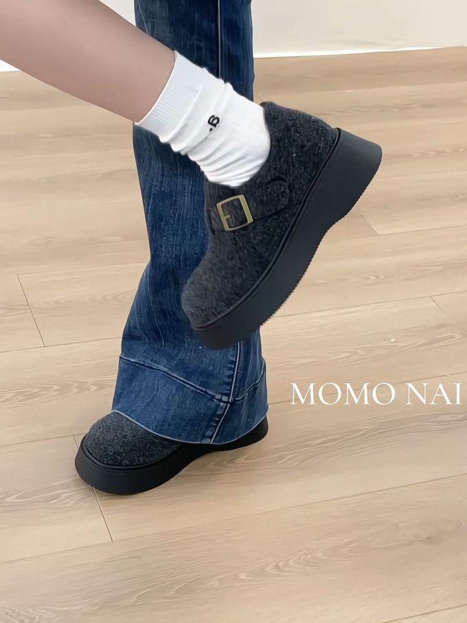 厚底 圆头 一脚蹬 深口鞋 绒毛/绒面 