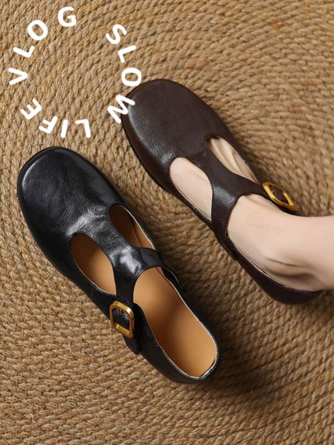 圆头 浅口鞋 皮革 