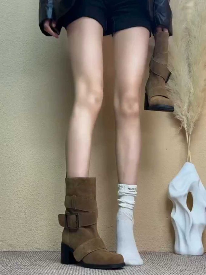 高跟 粗跟 圆头 皮革 