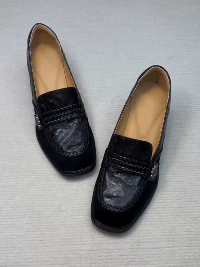 圆头 一脚蹬 中口鞋 皮革 