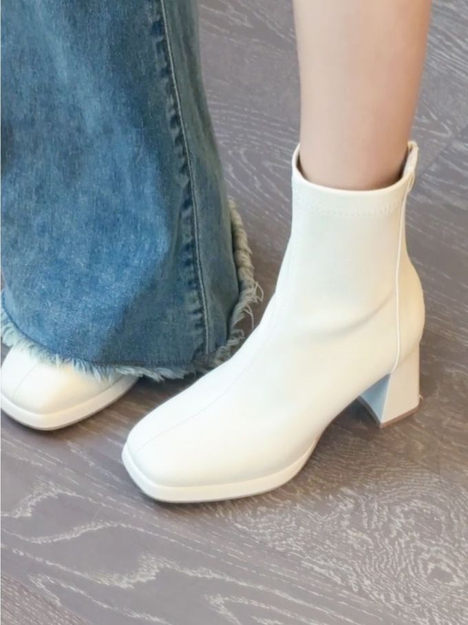 中跟 粗跟 方头 皮革 