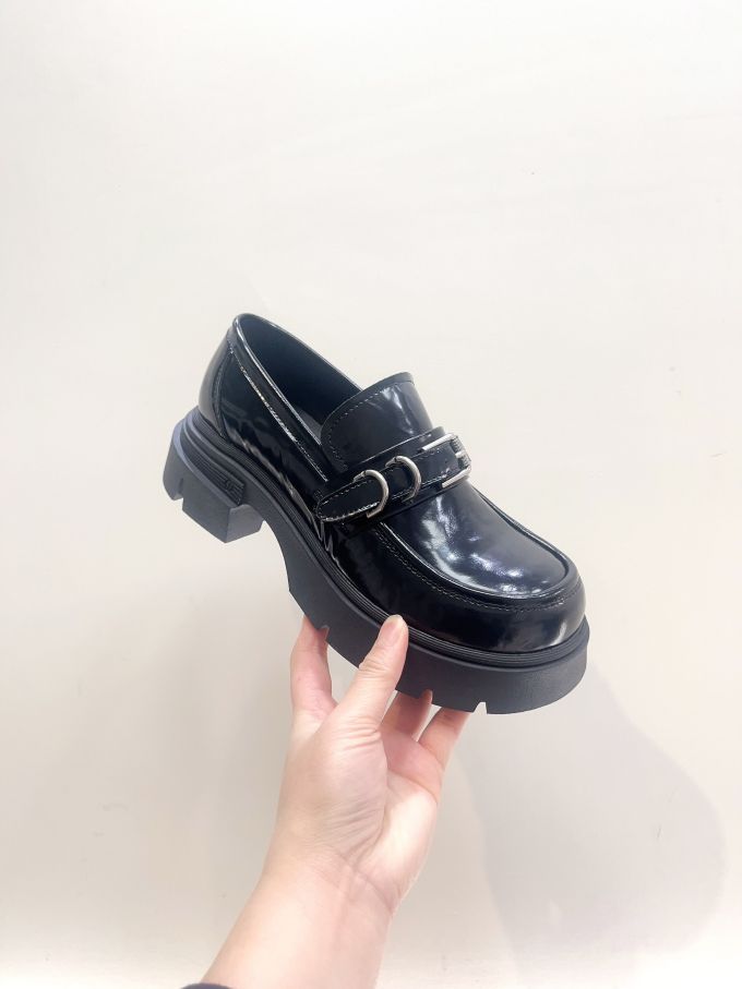 厚底 圆头 低帮 一脚蹬 深口鞋 皮革 