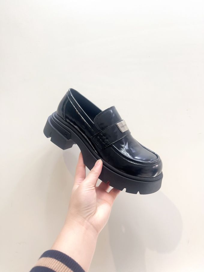 厚底 圆头 低帮 一脚蹬 深口鞋 皮革 