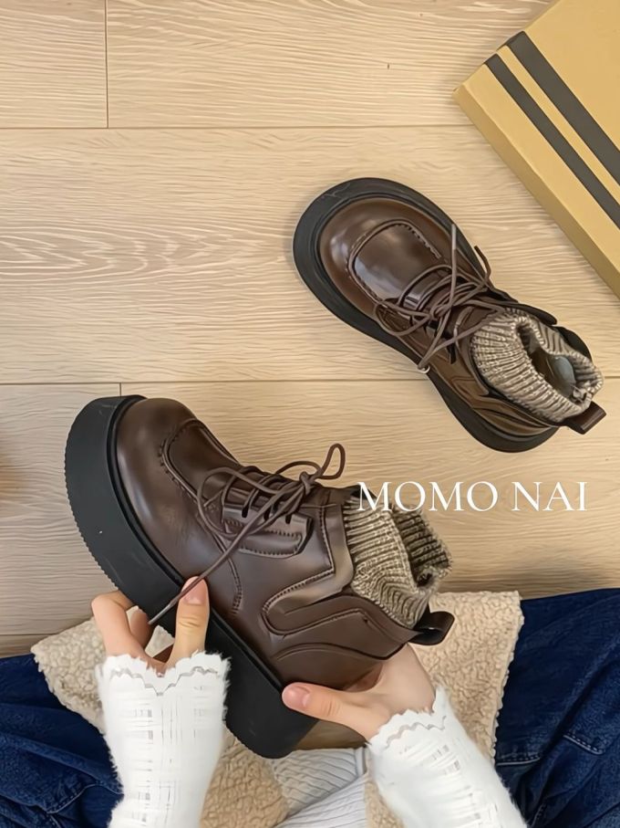 圆头 系带 皮革 