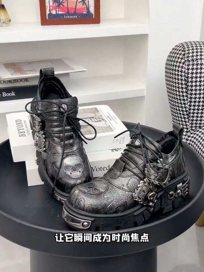 圆头 中帮 系带 皮革 