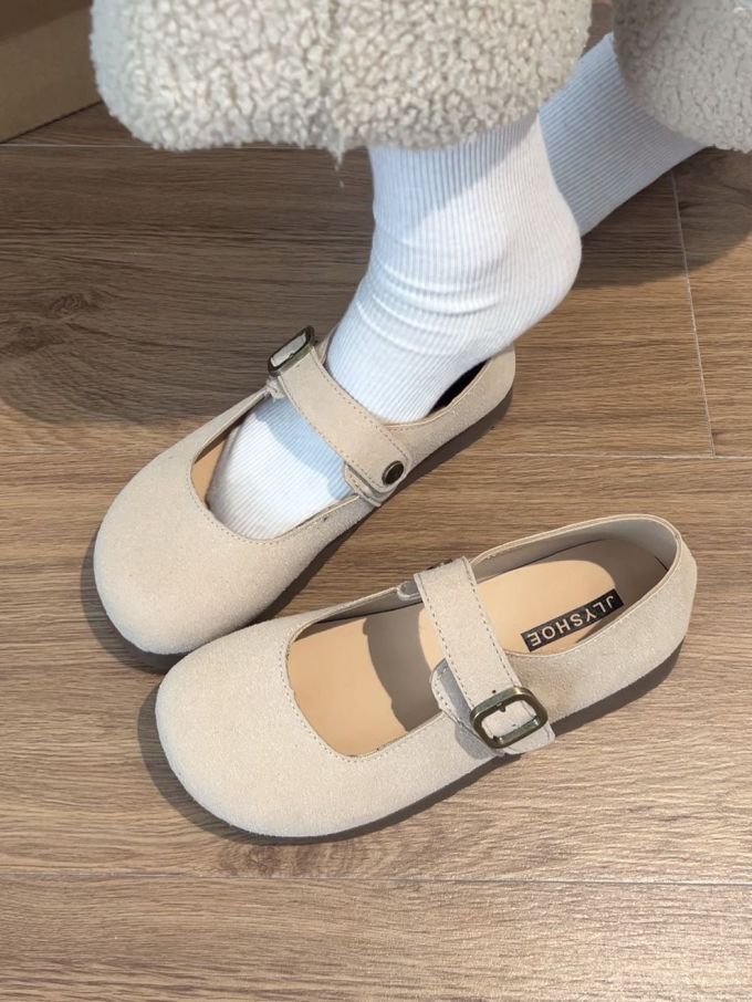 圆头 袢扣 中口鞋 绒毛/绒面 