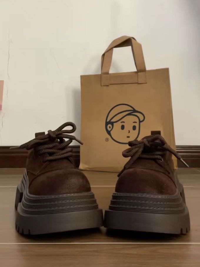 厚底 系带 皮革 