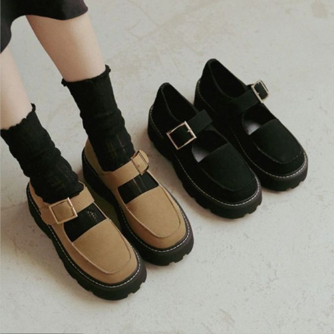 圆头 袢扣 中口鞋 皮革 