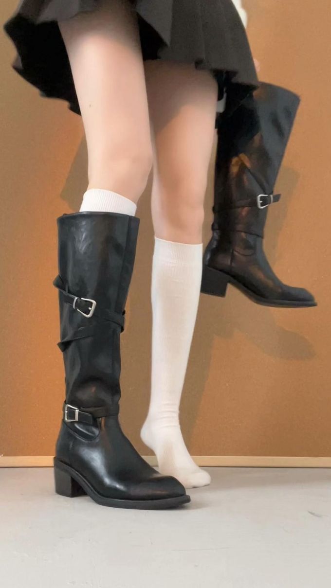 低跟 粗跟 袢扣 皮革 