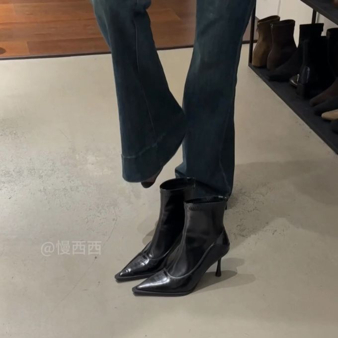 中跟 细跟 尖头 皮革