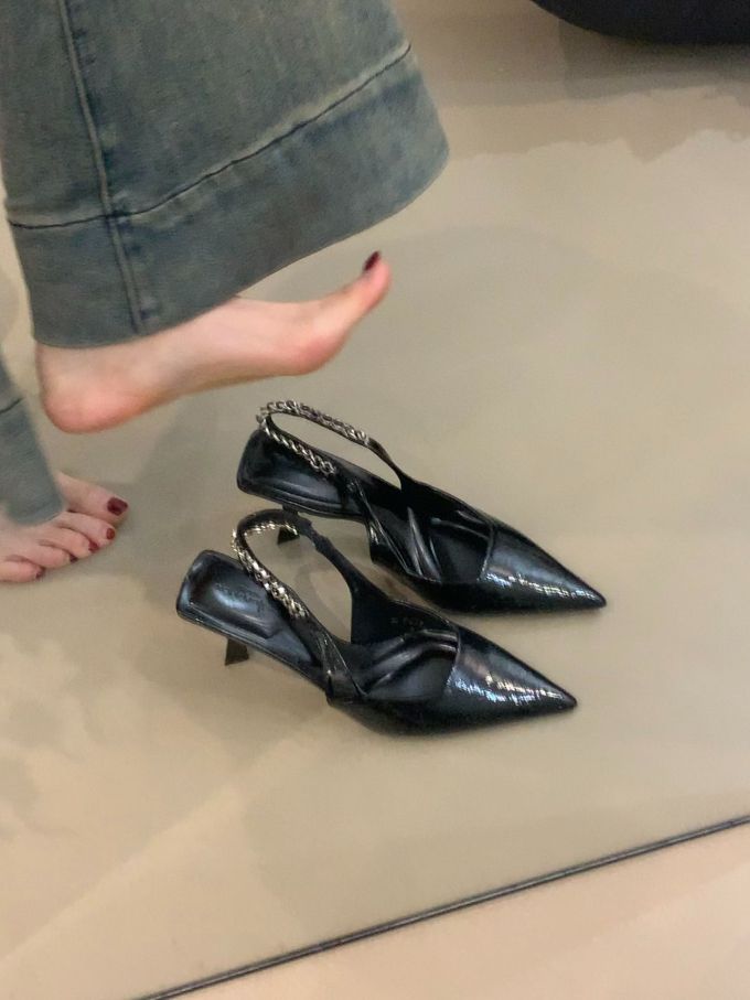 细跟 无帮 皮革