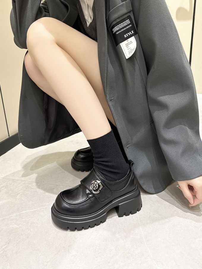 厚底 圆头 低帮 深口鞋 皮革 