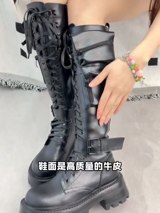 圆头 系带 皮革 