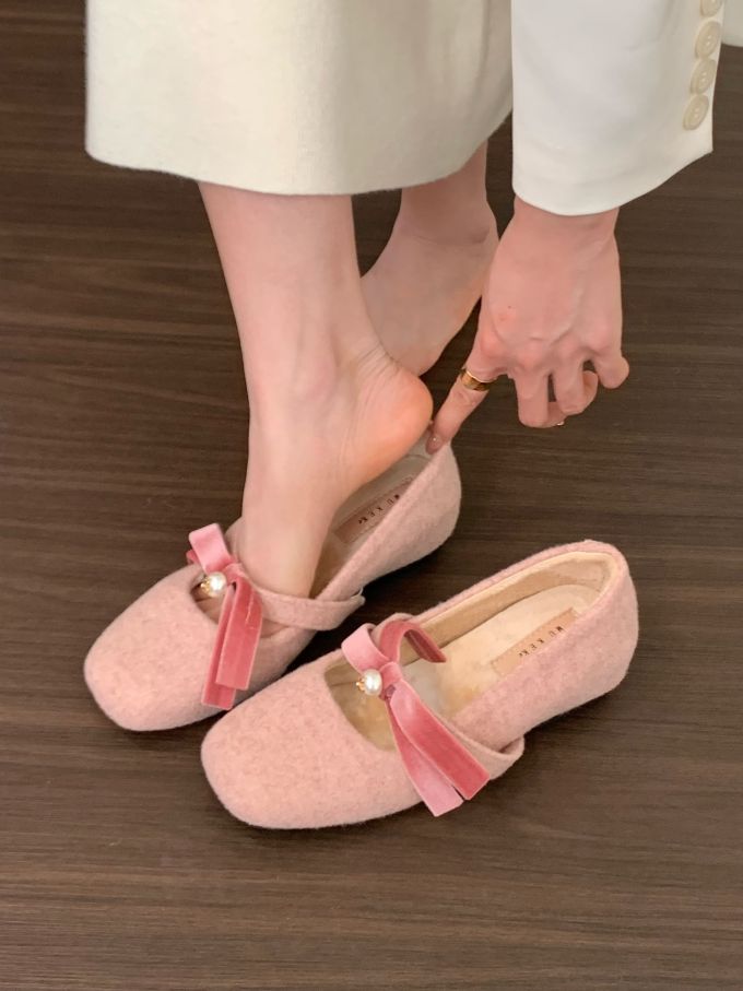 方头 低帮 一脚蹬 中口鞋 绒毛/绒面