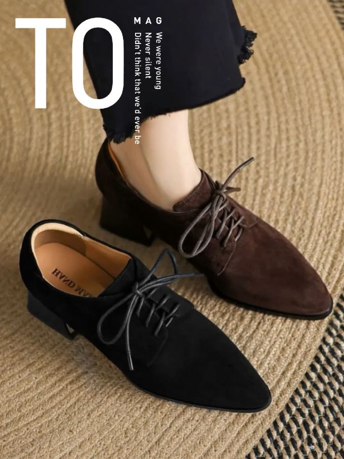 尖头 系带 皮革 