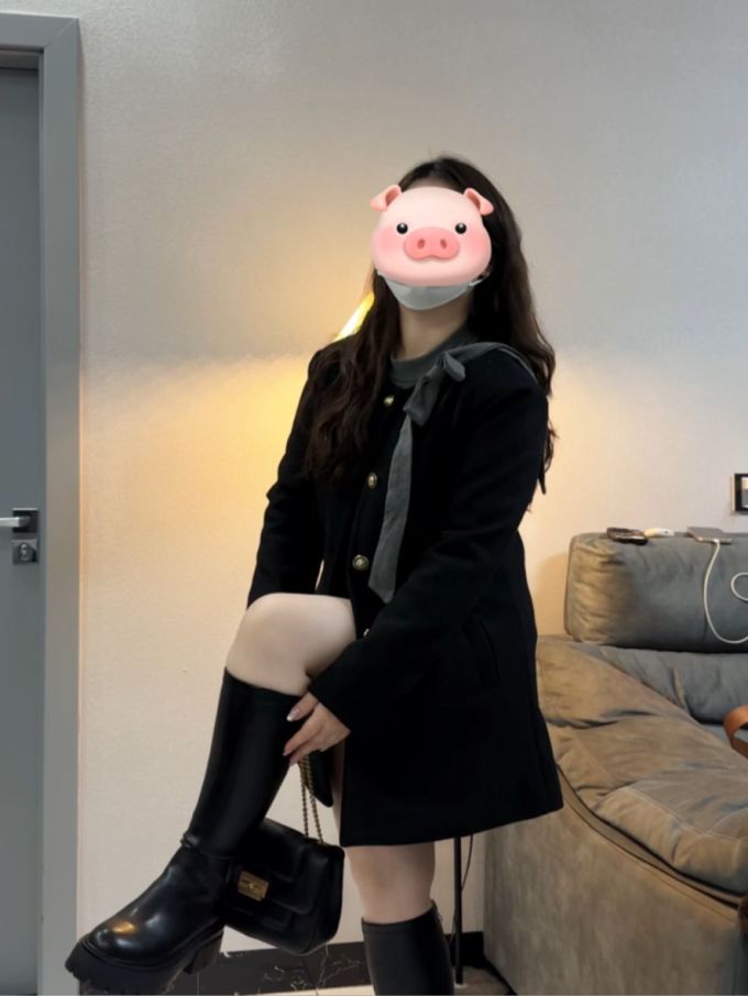 呢绒 A型 翻领 中长袖 基础袖 蓝黑色 基础扣饰 韩系休闲 休闲
