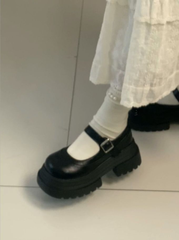厚底 圆头 袢扣 中口鞋 皮革