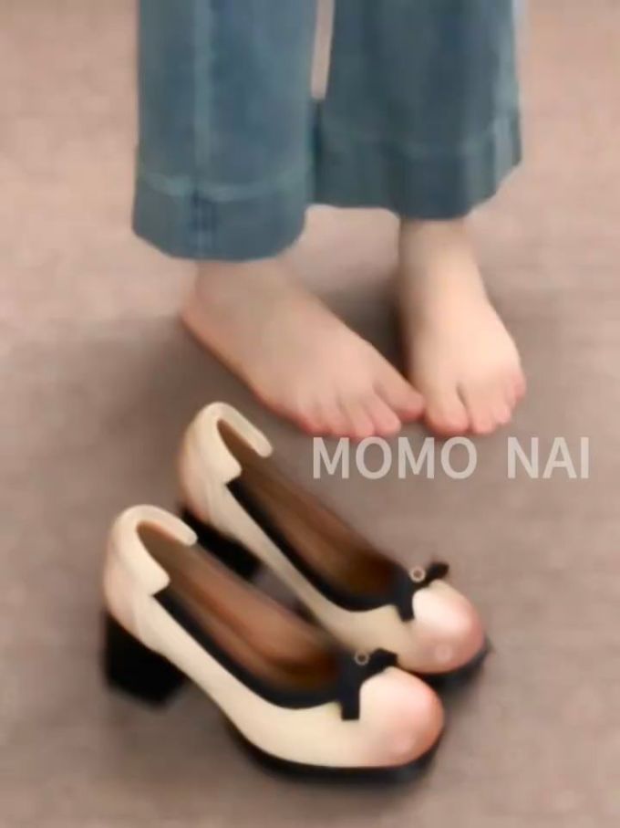低跟 粗跟 圆头 低帮 一脚蹬 皮革
