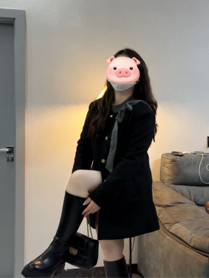 呢绒 A型 翻领 中长袖 基础袖 蓝黑色 基础扣饰 韩系休闲 休闲
