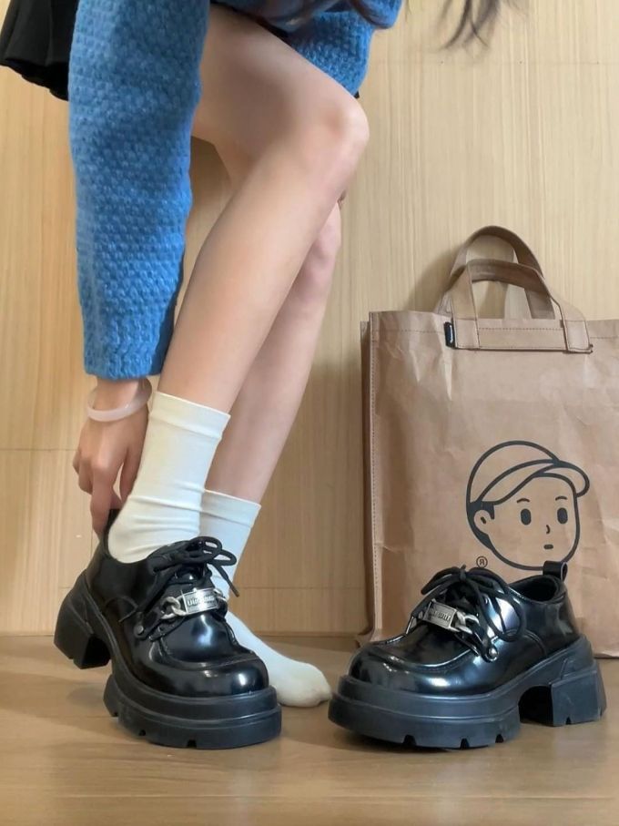 厚底 圆头 系带 皮革