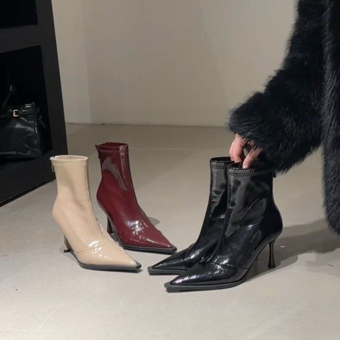 高跟 粗跟 尖头 皮革 