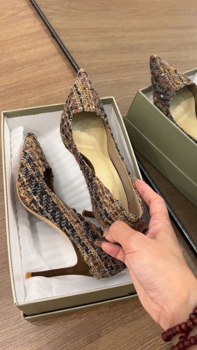 细跟 低帮 一脚蹬 毛呢