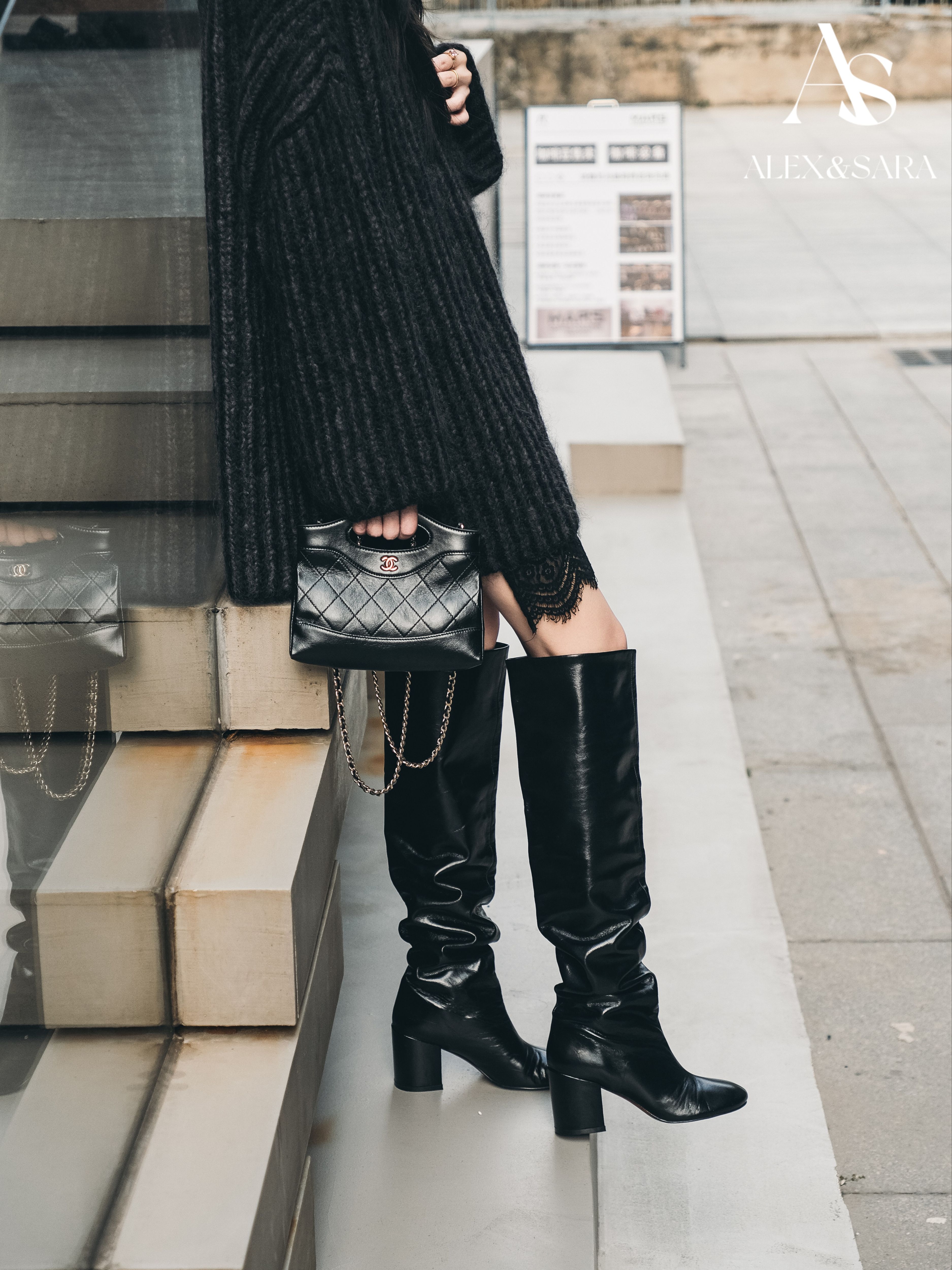 毛纺 基础袖 粗针 针织螺纹 轿车黑  - VALI鞋履AI设计主图