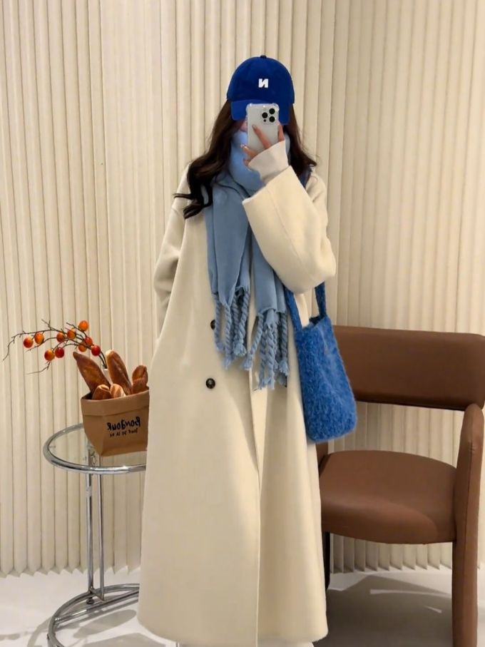 呢绒 A型 翻驳领 中长袖 基础袖 浅蜜黄 羊毛色 基础扣饰 韩系休闲 休闲