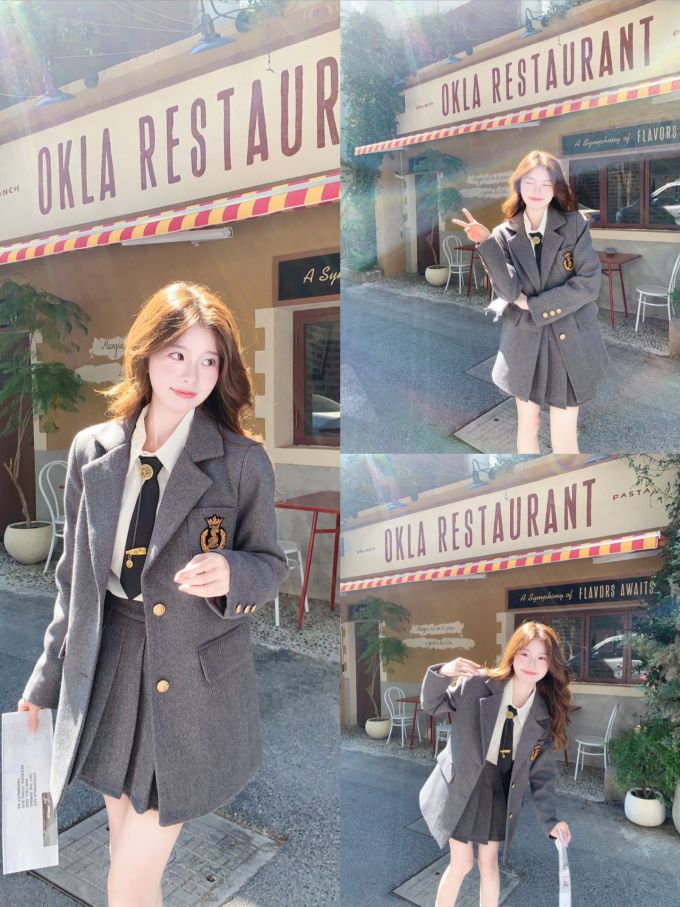呢绒 H型 翻驳领 中长袖 基础袖 剑灰色 基础扣饰 学院风 甜妹风 甜美