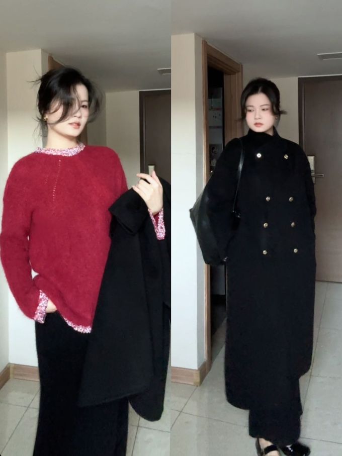 呢绒 H型 立领 中长袖 基础袖 蓝黑色 基础扣饰 淑女