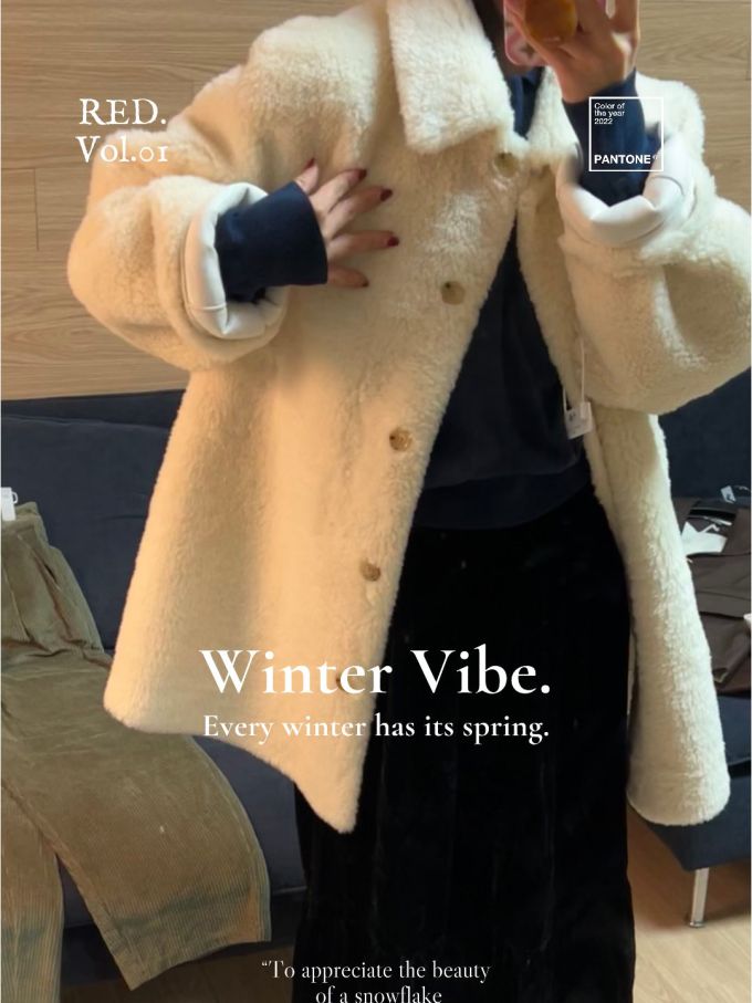 摇粒绒 H型 翻领 中长袖 裘毛袖 蓝黑色 乳杏色 基础扣饰