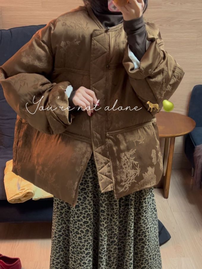 防护功能 H型 立领 中长袖 棉羽绒袖 局部印染 竹子 绗缝 僧袍色 基础扣饰