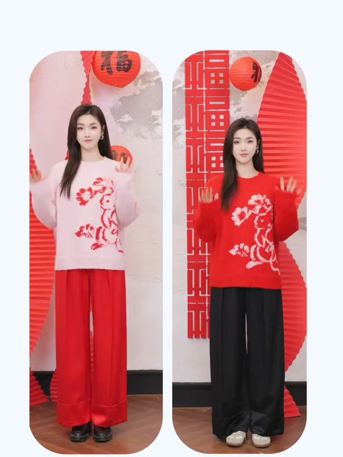 毛纺 圆形领 中长袖 基础袖 满印&循环 细针 提花-绞花 火红 韩系休闲 休闲