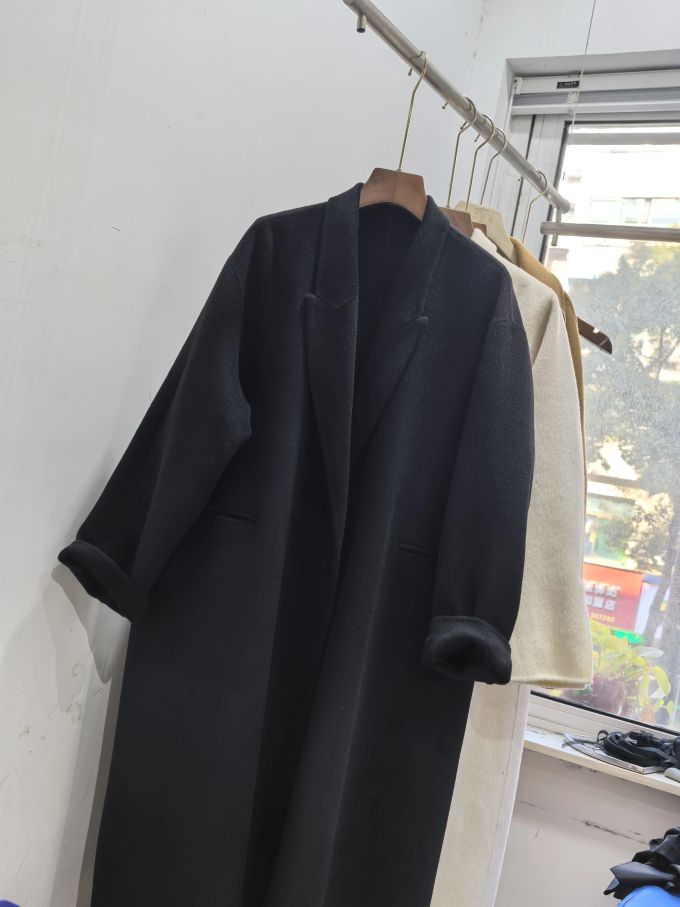呢绒 H型 翻驳领 中长袖 基础袖 蓝黑色 基础扣饰